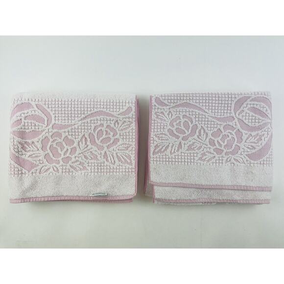 Set 2 Vintage Fieldcrest Bath Towels Pink Flowers Howard Kaplan's French Country - Picture 1 of 16